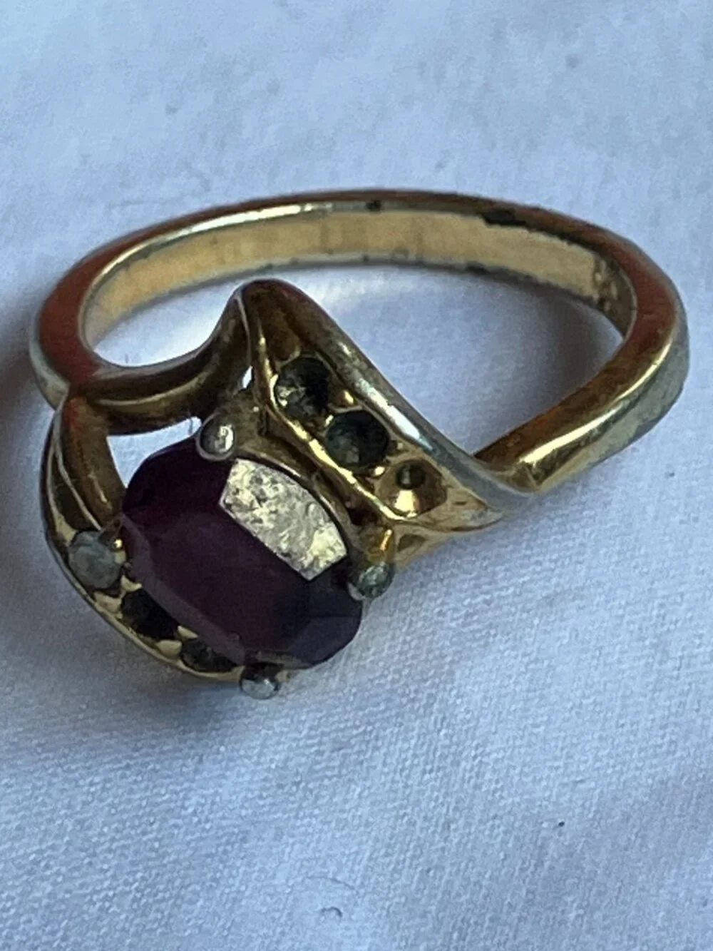 Vintage 925 Gold Vermeil Garnet Bypass Ring Size 9.5 - AS IS / Missing Stones